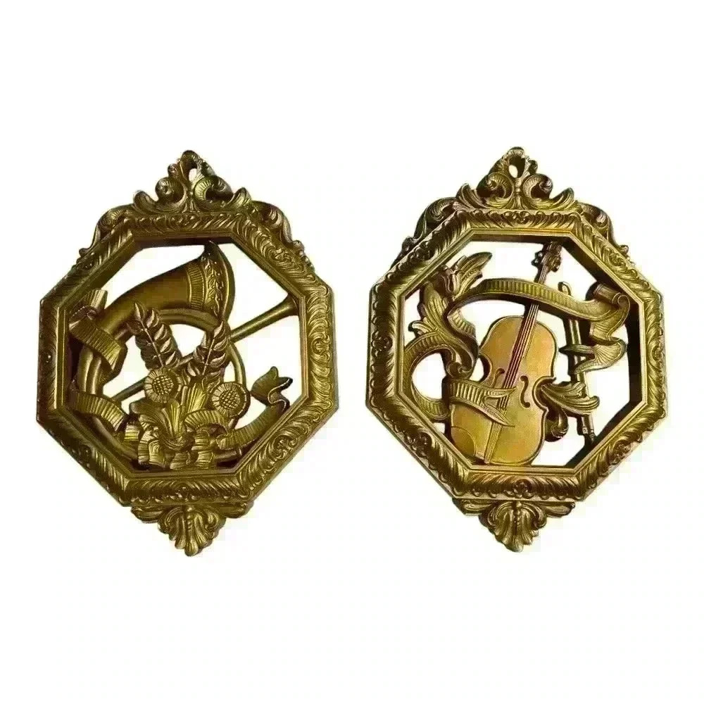 Set of 4 Octagon Gold Ornate Floral and Musical Instrument Wall Hangings Vintage - Picture 6 of 9